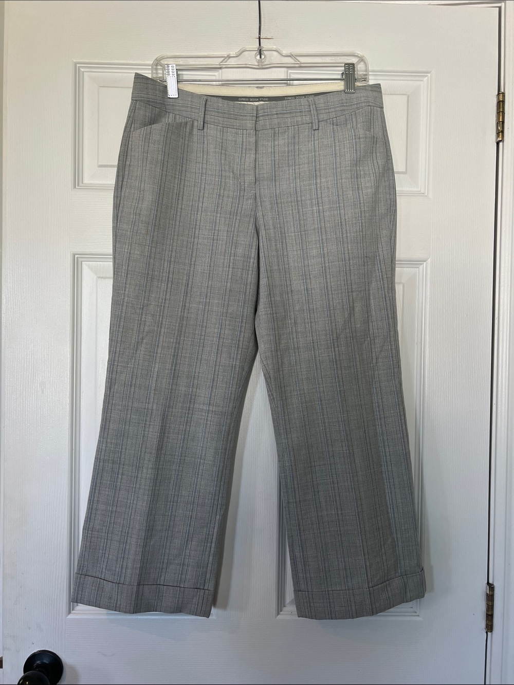 Express Light Gray Plaid Wide-Leg Cropped Pants